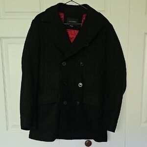 Banana Republic Black Pea Coat Classic Wool Design